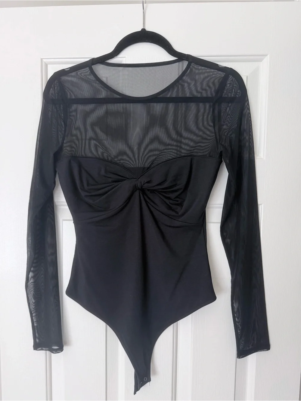 Abercrombie & Fitch Black Sheer Twist Long-Sleeve Bodysuit